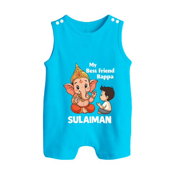Little Devotee With Ganesha Friendship Printed Button Romper - SKY BLUE - New Born (Chest 18")