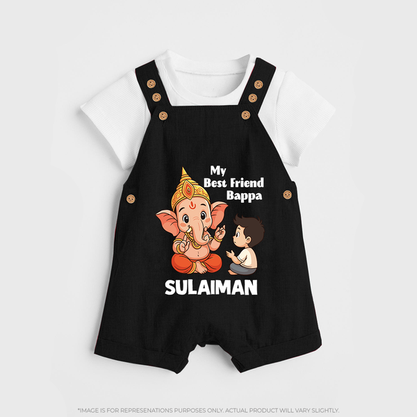 Little Devotee With Ganesha Friendship Printed Dungaree - BLACK - 0 - 5 Months Old (Chest 18")