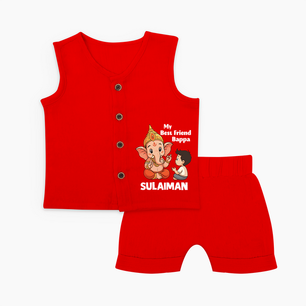 Little Devotee With Ganesha Friendship Printed Jabla Set - RED - 0 - 3 Months Old (Chest 9.8")