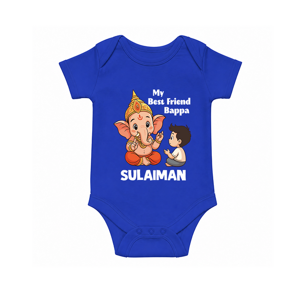 Little Devotee With Ganesha Friendship Printed Romper - COBALT BLUE - New Born (Chest 14")