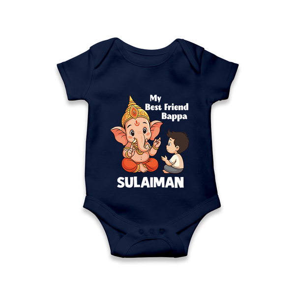Little Devotee With Ganesha Friendship Printed Romper - NAVY BLUE - New Born (Chest 14")