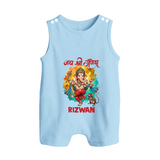 Traditional Ganesh Celebration Artistic Printed Button Romper - BABY BLUE - New Born (Chest 18")