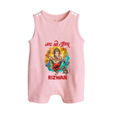 Traditional Ganesh Celebration Artistic Printed Button Romper - BABY PINK - New Born (Chest 18")