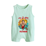 Traditional Ganesh Celebration Artistic Printed Button Romper - MINT GREEN - New Born (Chest 18")