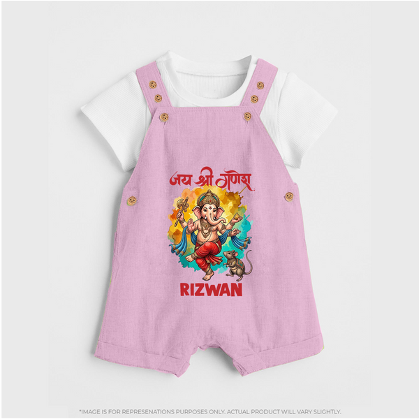 Traditional Ganesh Celebration Artistic Printed Dungaree - BABY PINK - 0 - 5 Months Old (Chest 18")