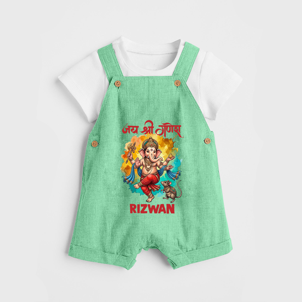Traditional Ganesh Celebration Artistic Printed Dungaree - GREEN - 0 - 5 Months Old (Chest 18")