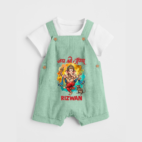 Traditional Ganesh Celebration Artistic Printed Dungaree - MINT GREEN - 0 - 5 Months Old (Chest 18")