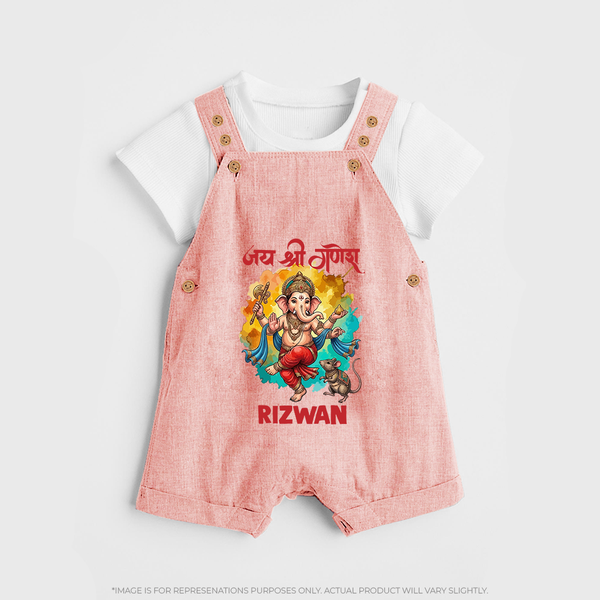 Traditional Ganesh Celebration Artistic Printed Dungaree - PEACH - 0 - 5 Months Old (Chest 18")