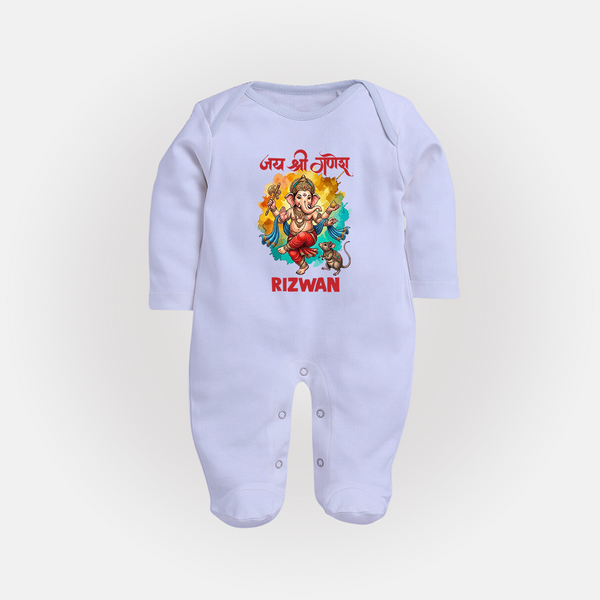 Traditional Ganesh Celebration Artistic Printed Fullbody Suit - BABY BLUE - New Born (Chest 7.5")