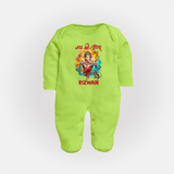 Traditional Ganesh Celebration Artistic Printed Fullbody Suit - LIME GREEN - New Born (Chest 7.5")