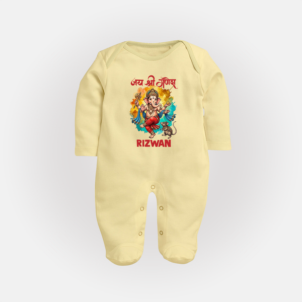 Traditional Ganesh Celebration Artistic Printed Fullbody Suit - PASTEL YELLOW - New Born (Chest 7.5")