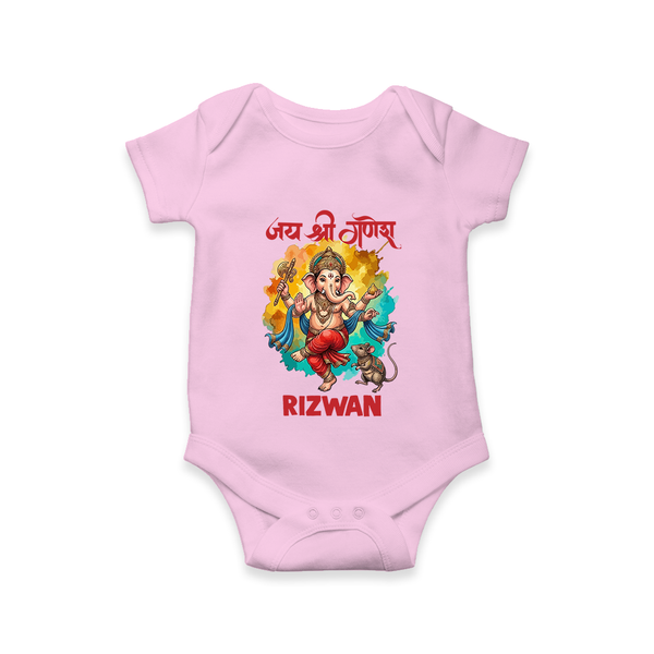 Traditional Ganesh Celebration Artistic Printed Romper - BABY PINK - New Born (Chest 14")