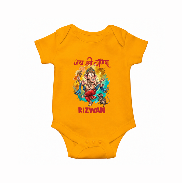 Traditional Ganesh Celebration Artistic Printed Romper - CHROME YELLOW - New Born (Chest 14")
