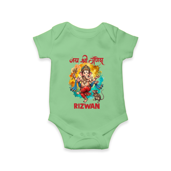 Traditional Ganesh Celebration Artistic Printed Romper - GREEN - New Born (Chest 14")