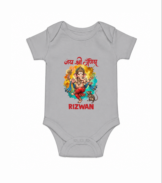 Traditional Ganesh Celebration Artistic Printed Romper - GREY - New Born (Chest 14")