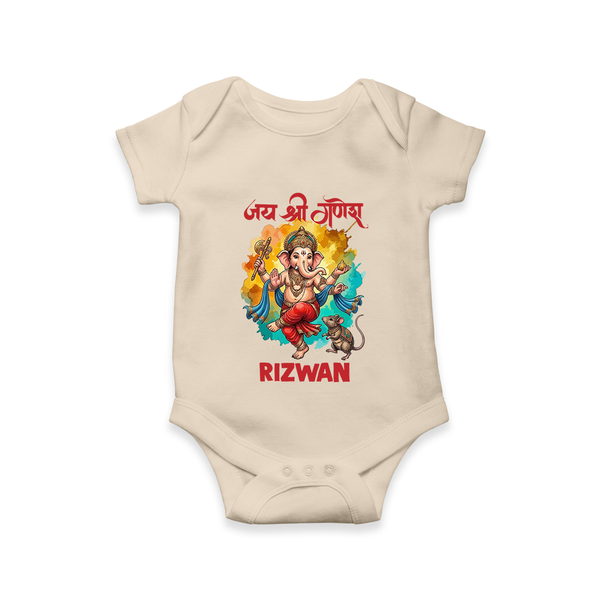 Traditional Ganesh Celebration Artistic Printed Romper - IVORY - New Born (Chest 14")