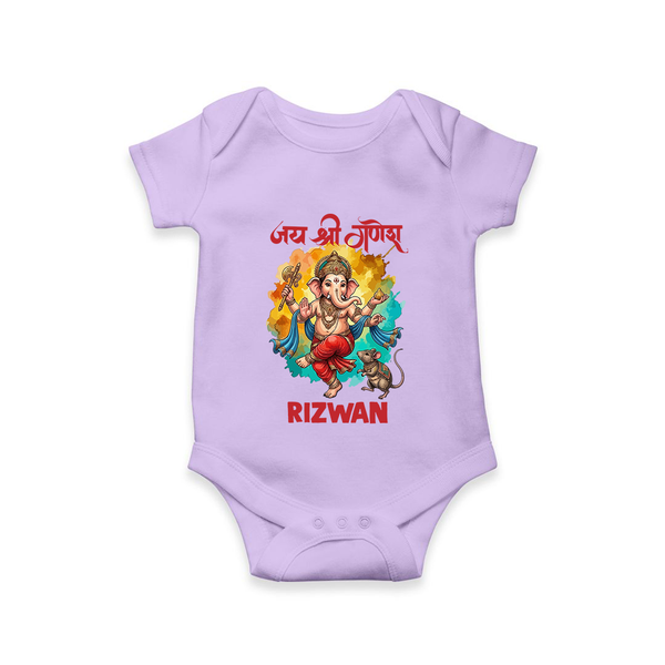 Traditional Ganesh Celebration Artistic Printed Romper - LILAC - New Born (Chest 14")