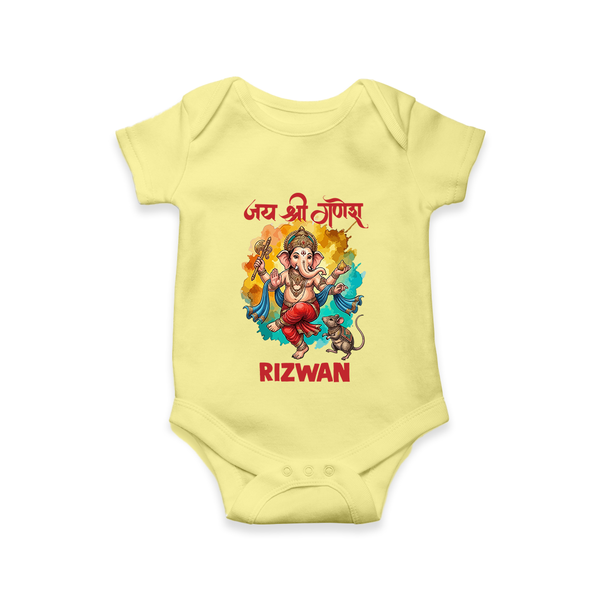 Traditional Ganesh Celebration Artistic Printed Romper - PASTEL YELLOW - New Born (Chest 14")