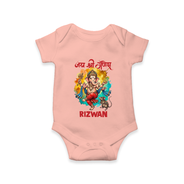 Traditional Ganesh Celebration Artistic Printed Romper - PEACH - New Born (Chest 14")