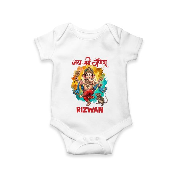 Traditional Ganesh Celebration Artistic Printed Romper - WHITE - New Born (Chest 14")