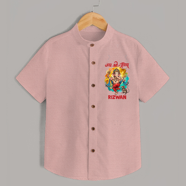 Traditional Ganesh Celebration Artistic Printed Shirt - PEACH - 0 - 6 Months Old (Chest 23")