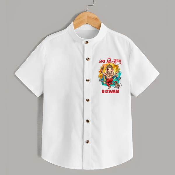 Traditional Ganesh Celebration Artistic Printed Shirt - WHITE - 0 - 6 Months Old (Chest 23")