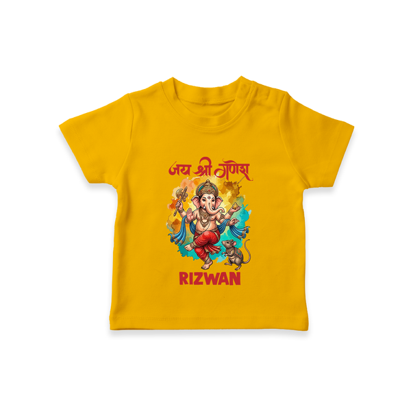 Traditional Ganesh Celebration Artistic Printed T Shirt - CHROME YELLOW - 0-5 Months Old (Chest 17")