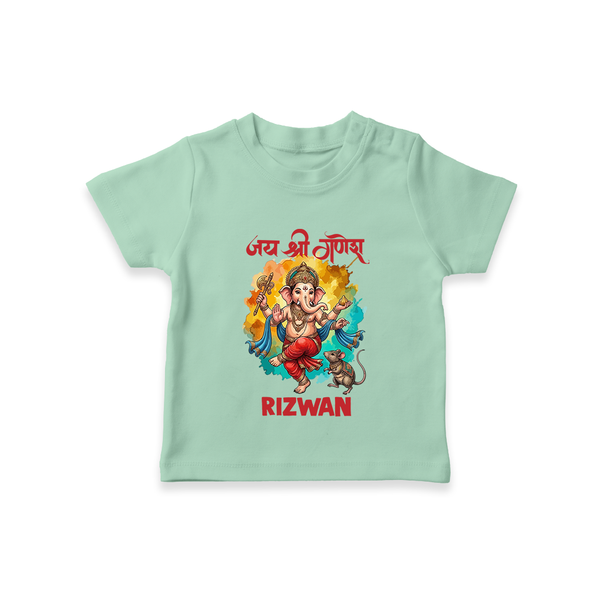 Traditional Ganesh Celebration Artistic Printed T Shirt - MINT GREEN - 0-5 Months Old (Chest 17")