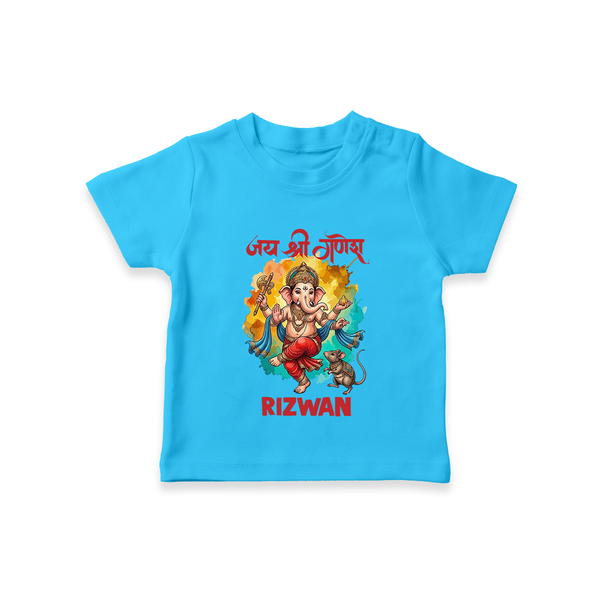 Traditional Ganesh Celebration Artistic Printed T Shirt - SKY BLUE - 0-5 Months Old (Chest 17")