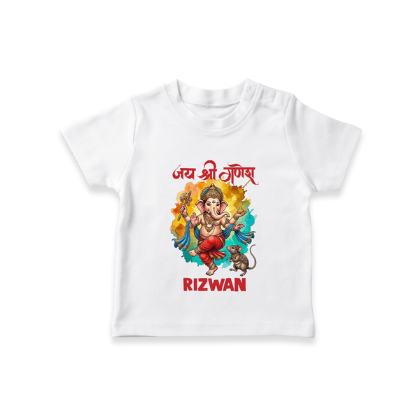 Traditional Ganesh Celebration Artistic Printed T Shirt - WHITE - 0-5 Months Old (Chest 17")