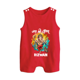 Traditional Ganesh Celebration Artistic Printed Button Romper - RED - New Born (Chest 18")