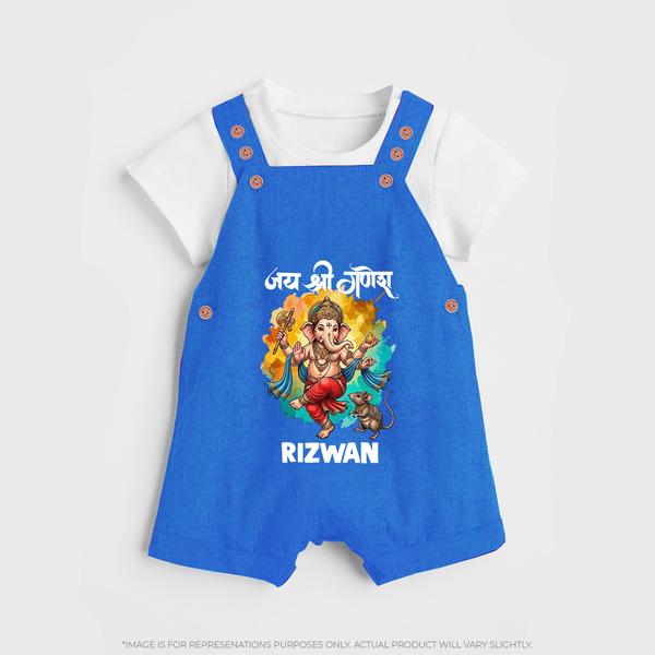 Traditional Ganesh Celebration Artistic Printed Dungaree - COBALT BLUE - 0 - 5 Months Old (Chest 18")