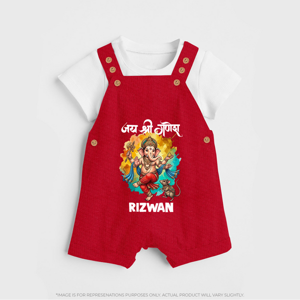 Traditional Ganesh Celebration Artistic Printed Dungaree - RED - 0 - 5 Months Old (Chest 18")