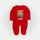 Traditional Ganesh Celebration Artistic Printed Fullbody Suit - RED - New Born (Chest 7.5")
