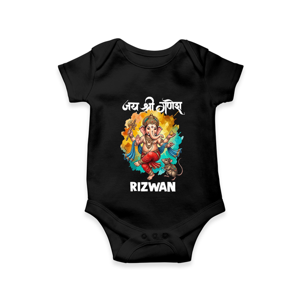 Traditional Ganesh Celebration Artistic Printed Romper - BLACK - New Born (Chest 14")