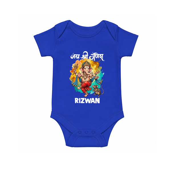 Traditional Ganesh Celebration Artistic Printed Romper - COBALT BLUE - New Born (Chest 14")