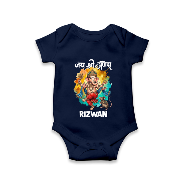 Traditional Ganesh Celebration Artistic Printed Romper - NAVY BLUE - New Born (Chest 14")