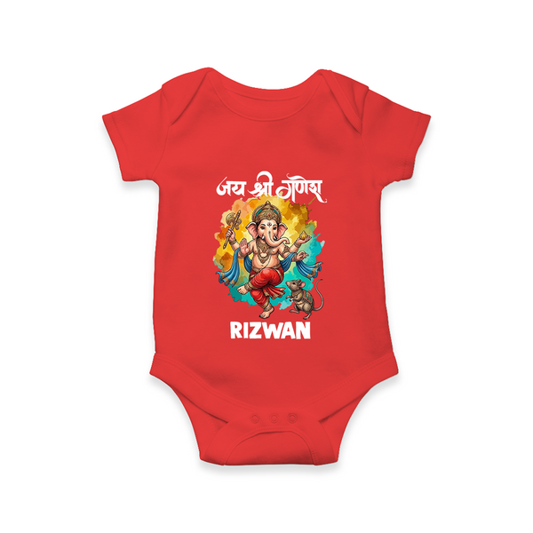 Traditional Ganesh Celebration Artistic Printed Romper - RED - New Born (Chest 14")
