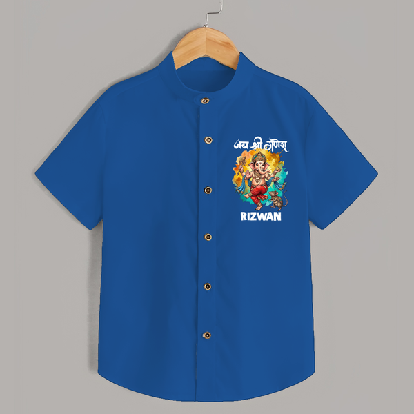 Traditional Ganesh Celebration Artistic Printed Shirt - COBALT BLUE - 0 - 6 Months Old (Chest 23")
