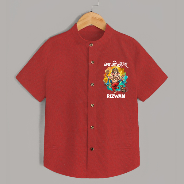 Traditional Ganesh Celebration Artistic Printed Shirt - RED - 0 - 6 Months Old (Chest 23")