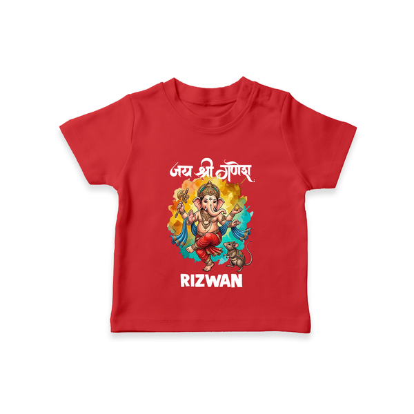 Traditional Ganesh Celebration Artistic Printed T Shirt - RED - 0-5 Months Old (Chest 17")