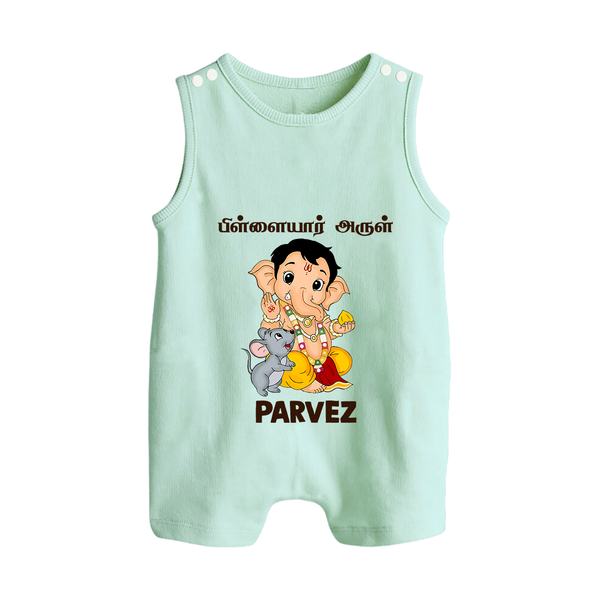 Cute Bal Ganesha Blessings Printed Button Romper - MINT GREEN - New Born (Chest 18")