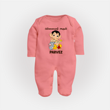 Cute Bal Ganesha Blessings Printed Fullbody Suit - PEACH - New Born (Chest 7.5")