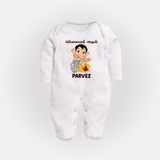 Cute Bal Ganesha Blessings Printed Fullbody Suit - WHITE - New Born (Chest 7.5")