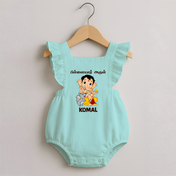 Cute Bal Ganesha Blessings Printed Romper Frock - MINT GREEN - 0 - 3 Months Old (Chest 19")