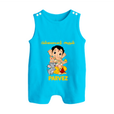 Cute Bal Ganesha Blessings Printed Button Romper - SKY BLUE - New Born (Chest 18")