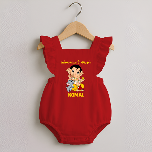 Cute Bal Ganesha Blessings Printed Romper Frock - RED - 0 - 3 Months Old (Chest 19")