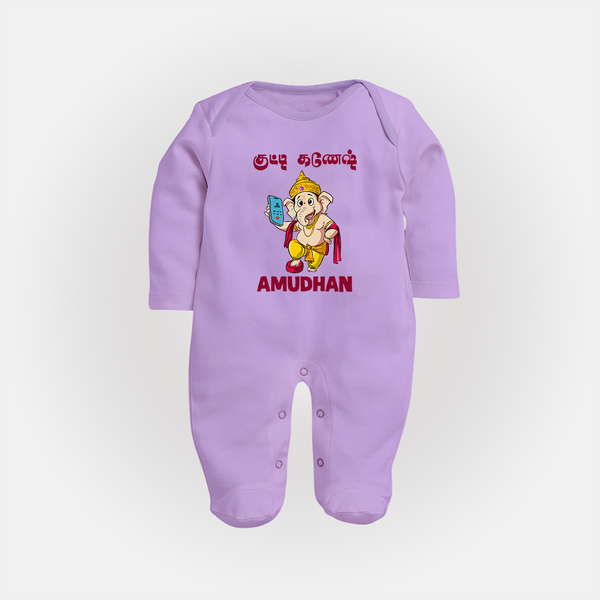 Little Ganesha Devotional Charm Printed Fullbody Suit - LILAC - New Born (Chest 7.5")