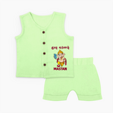 Little Ganesha Devotional Charm Printed Jabla Set - PASTEL GREEN - 0 - 3 Months Old (Chest 9.8")
