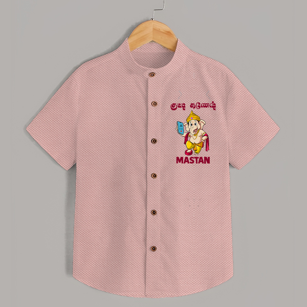 Little Ganesha Devotional Charm Printed Shirt - PEACH - 0 - 6 Months Old (Chest 23")